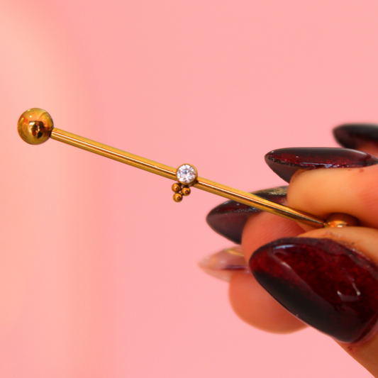 Barbell Industrial top zirconia biselada con esferitas - Titanio