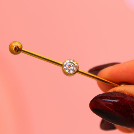 Barbell Industrial con zirconia biselada dorado - Titanio