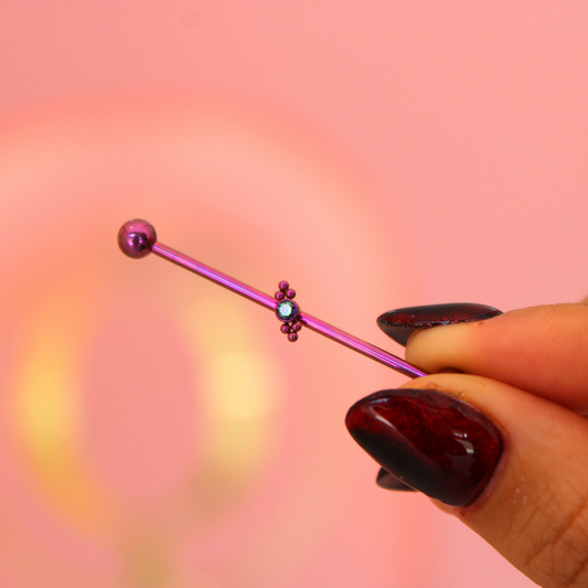 Barbell Industrial con top intercambiable zirconia y 6 esferas - Titanio