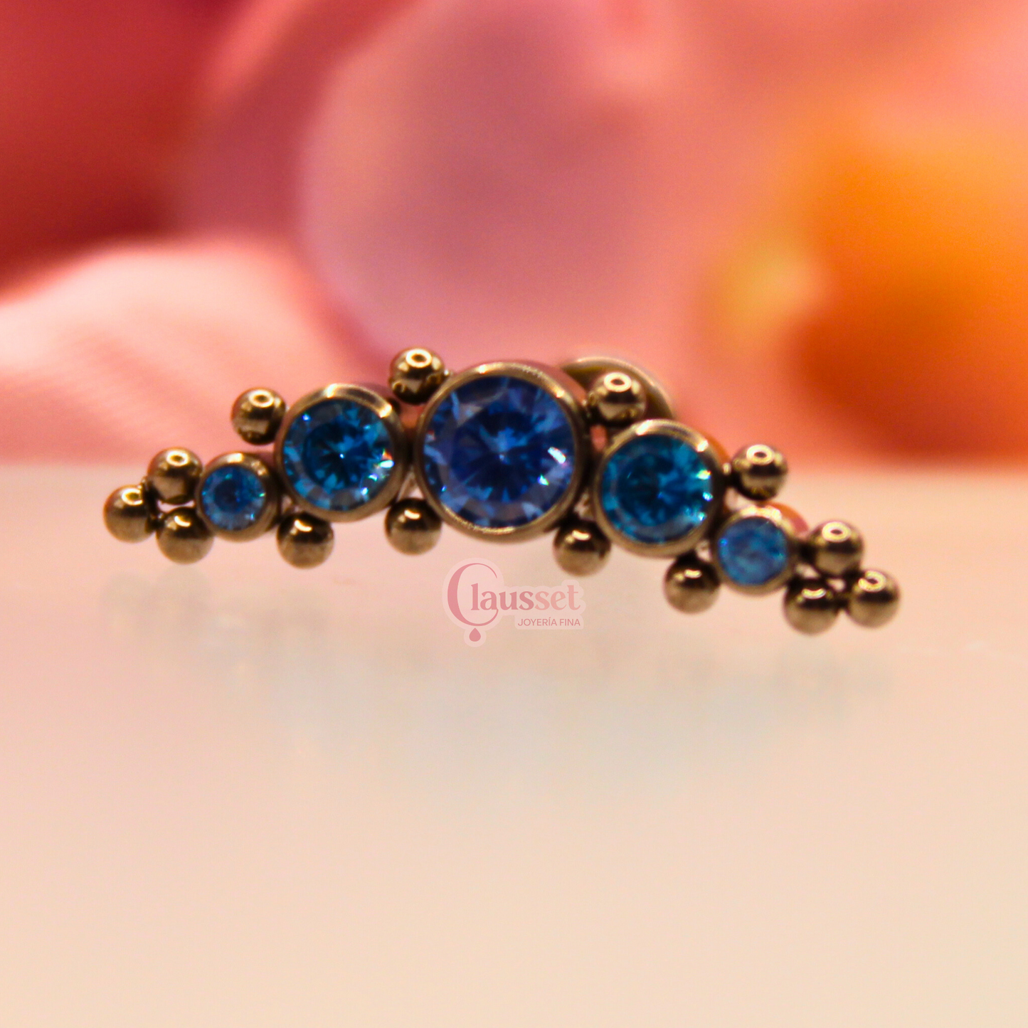 Labret 5 pastillas y 14 microesferas zirconias azules