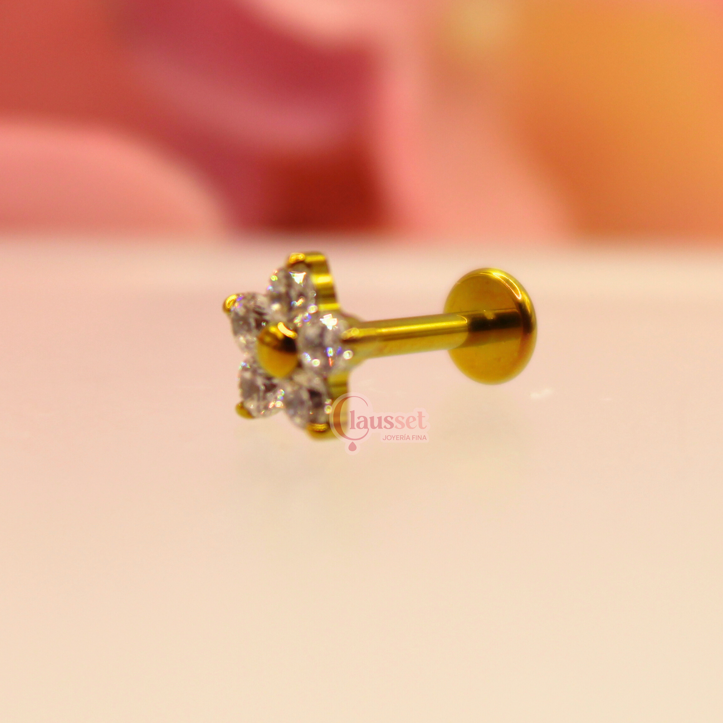 Labret Flor Zirconias Blancas - Titanio GI
