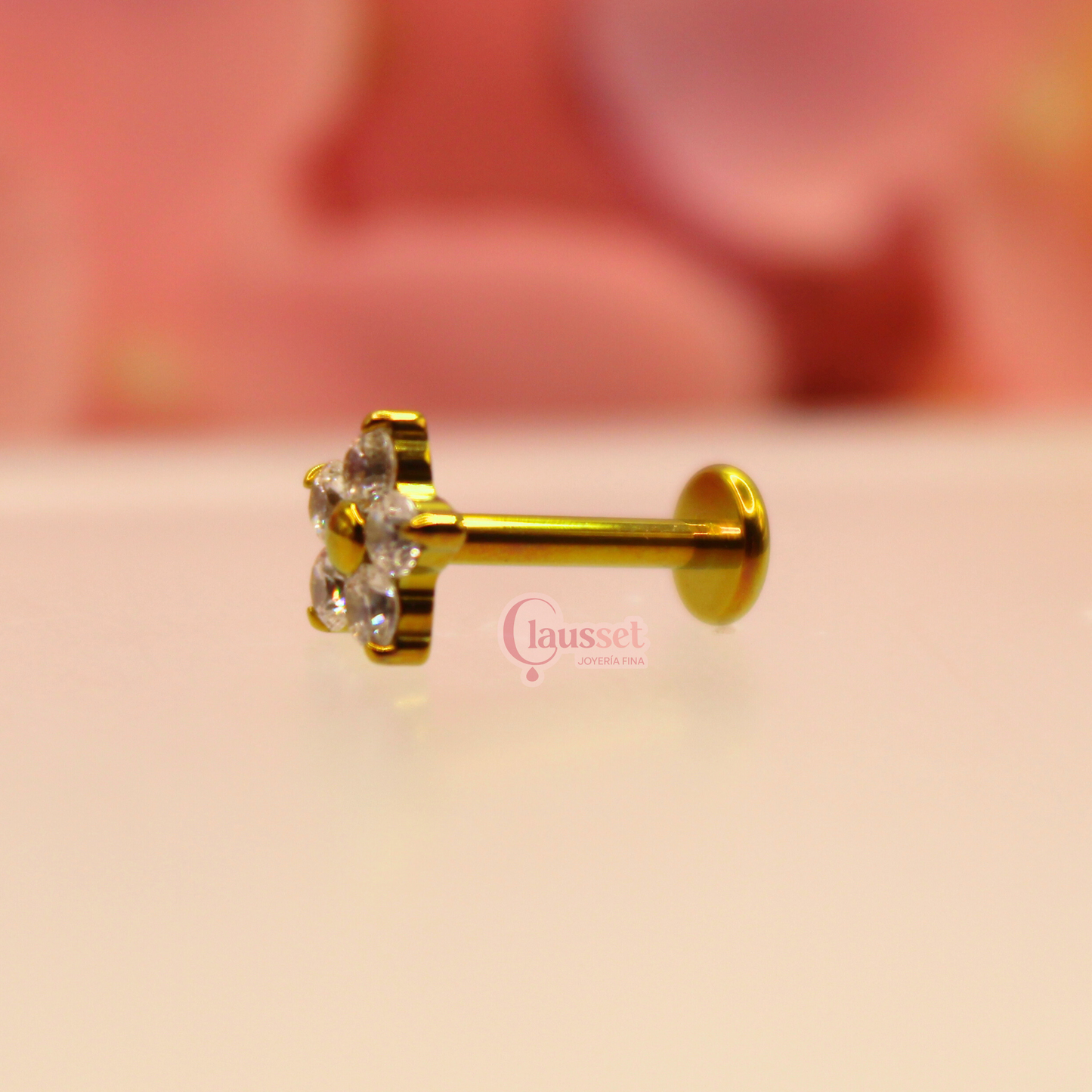 Labret Flor Zirconias Blancas - Titanio GI