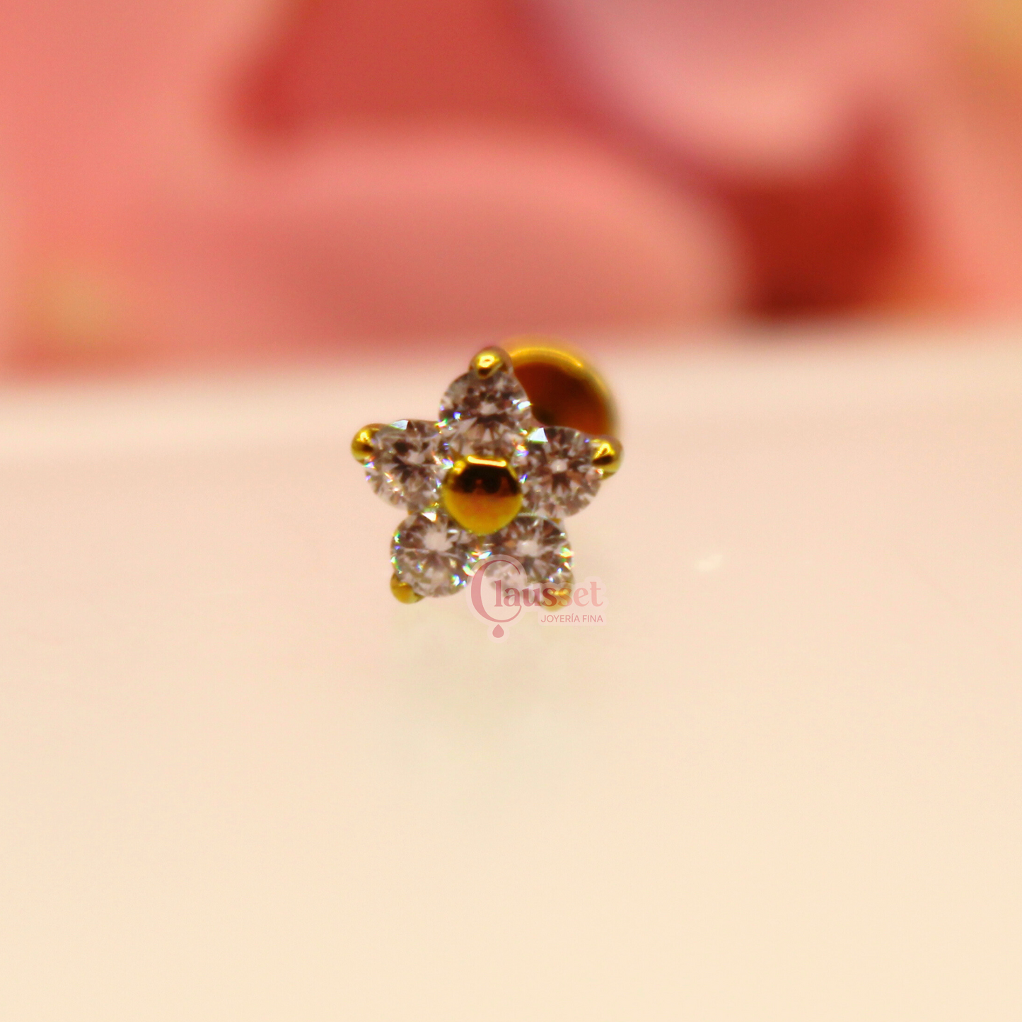 Labret Flor Zirconias Blancas - Titanio GI