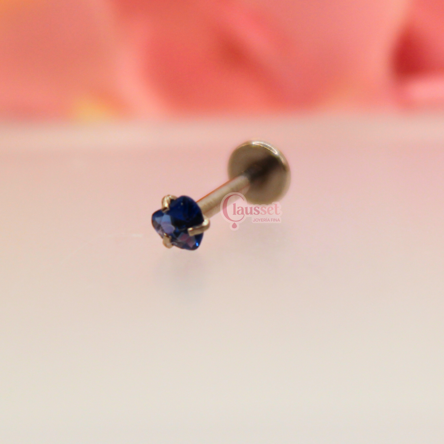 Labret corazón azul rey - acero quirúrgico