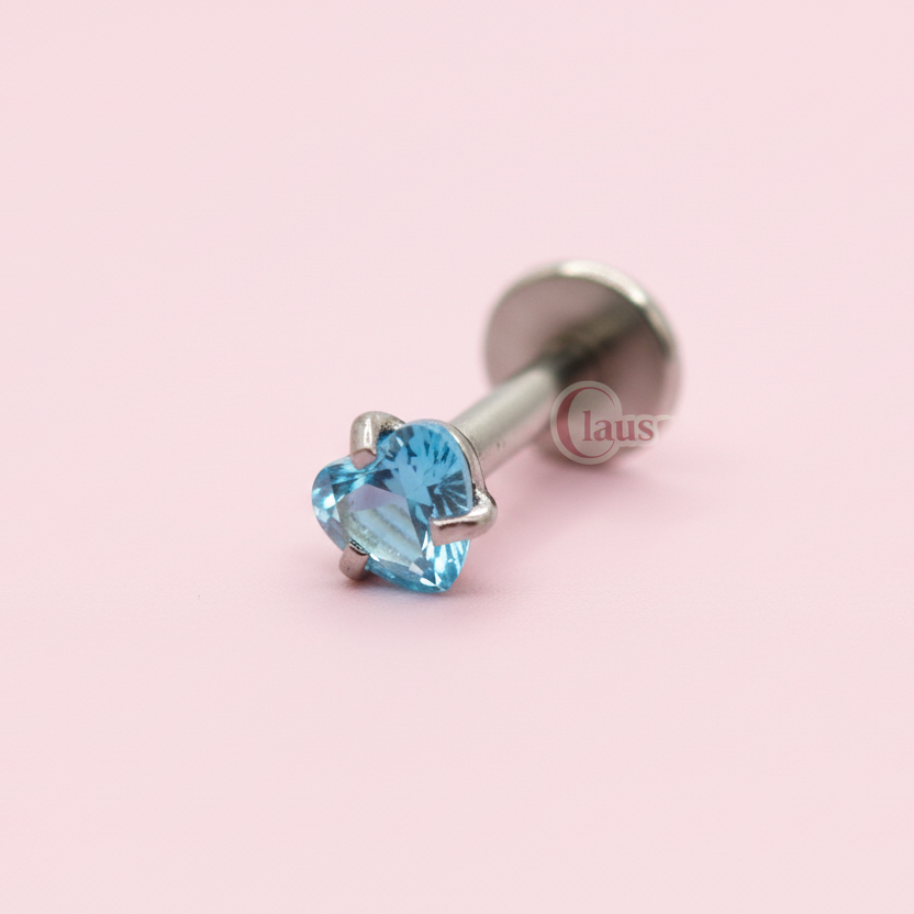 Labret corazón azul turquesa - acero quirúrgico