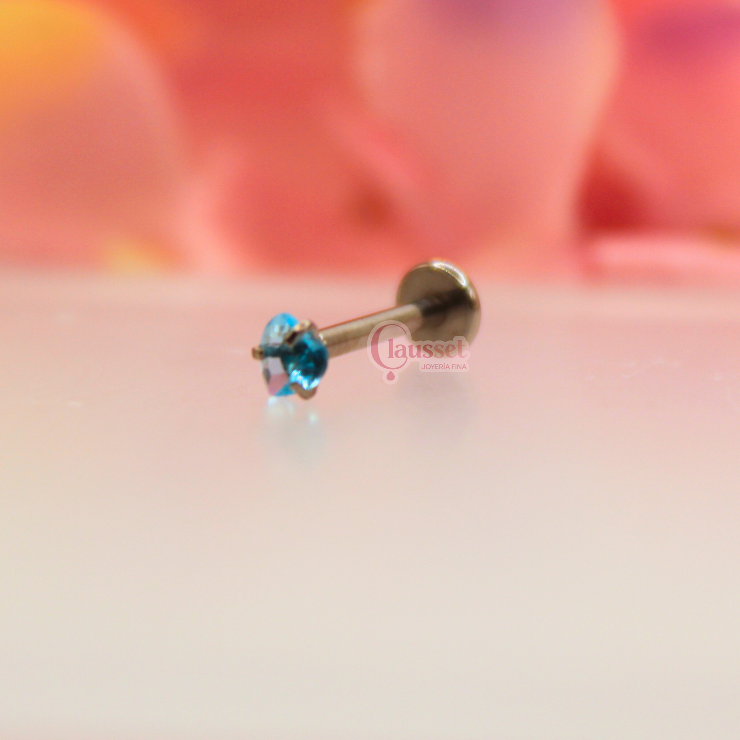 Labret corazón azul turquesa - acero quirúrgico