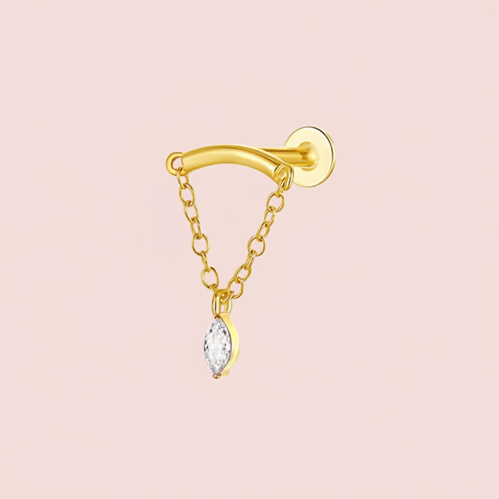 Piercing dorado para helix rombi colgante- Titanio (Labret)