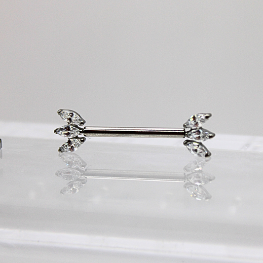 Barbell Titanio para Pezón  maxi diseño 3 zirconias blancas