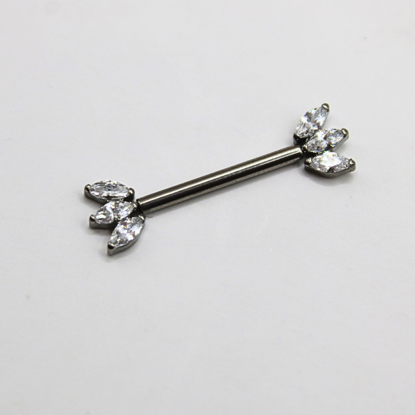 Barbell Titanio para Pezón maxi diseño 3 zirconias blancas