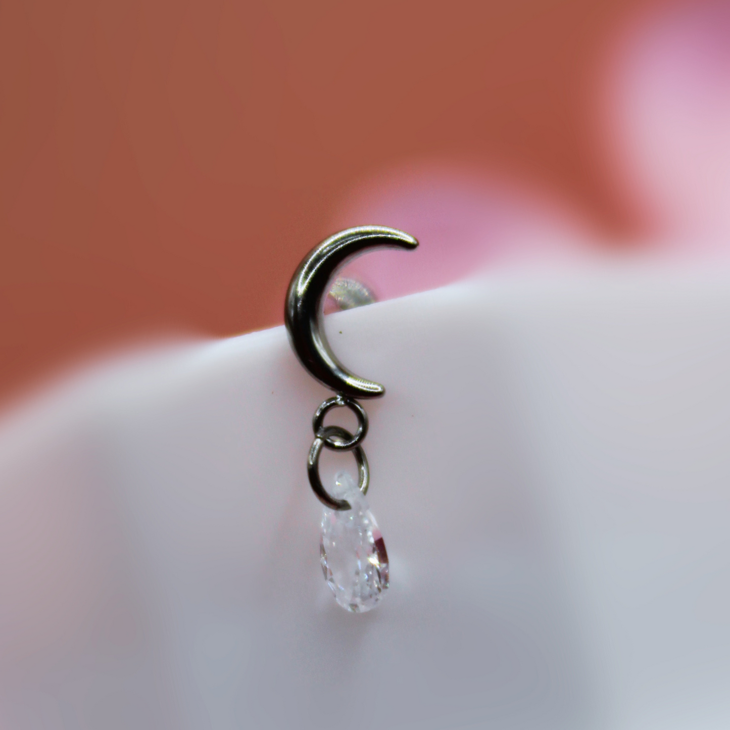Labret Luna zirconia colgante - Titanio