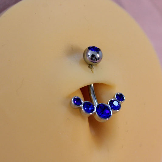 Piercing Ombligo 6 Zirconias Azul- Acero Quirúrgico