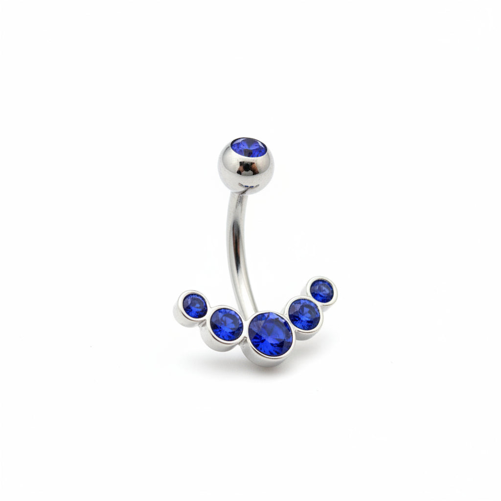Piercing Ombligo 6 Zirconias Azul- Acero Quirúrgico