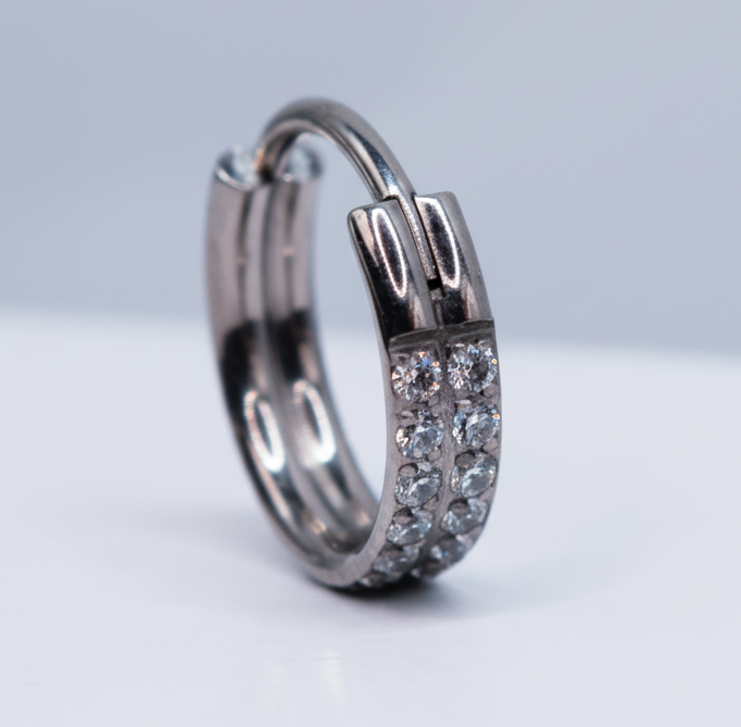 Piercing Aro Clicker zirconia doble "MATISSE" Plateado - Titanio