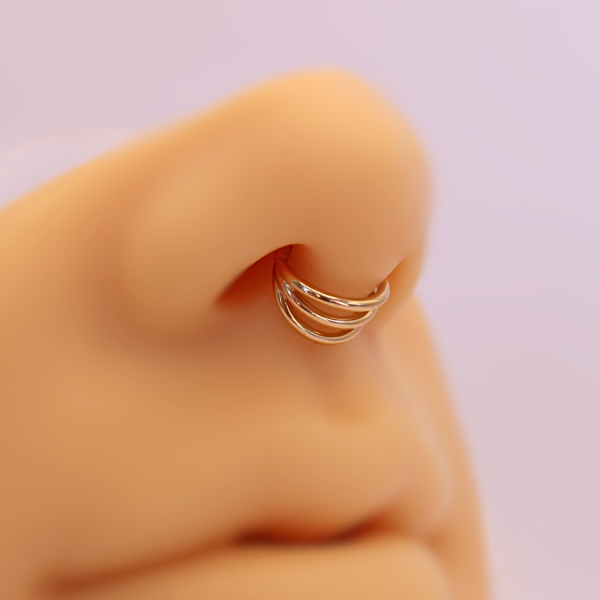 Aro Clicker Liso Triple- Oro solido 14k