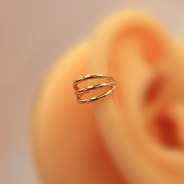 Aro Clicker Liso Triple- Oro solido 14k