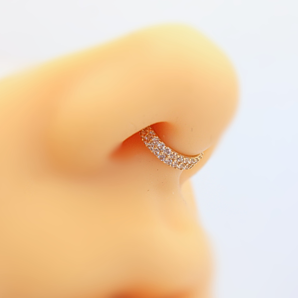 Aro Clicker Doble con Zirconias- Oro solido 14k