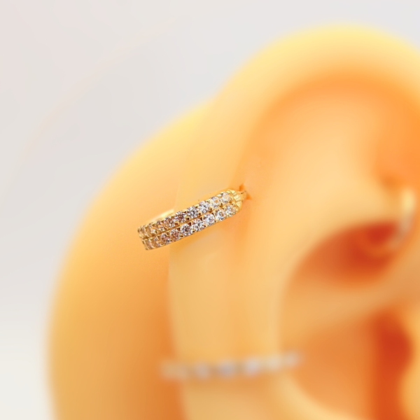Aro Clicker Doble con Zirconias- Oro solido 14k
