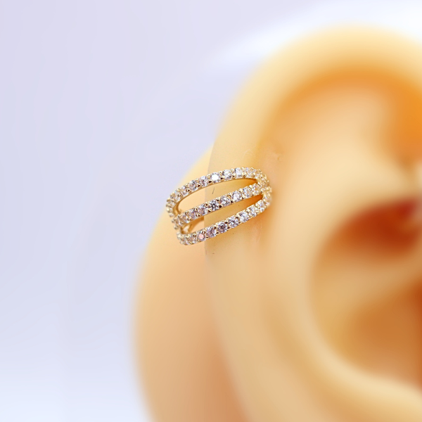 Aro Clicker Triple con Zirconias- Oro solido 14k