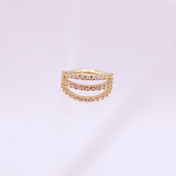 Aro Clicker Triple con Zirconias- Oro solido 14k