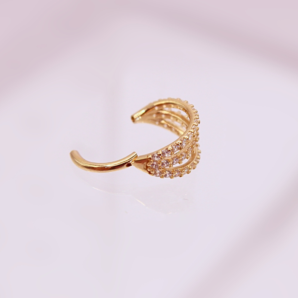 Aro Clicker Triple con Zirconias- Oro solido 14k