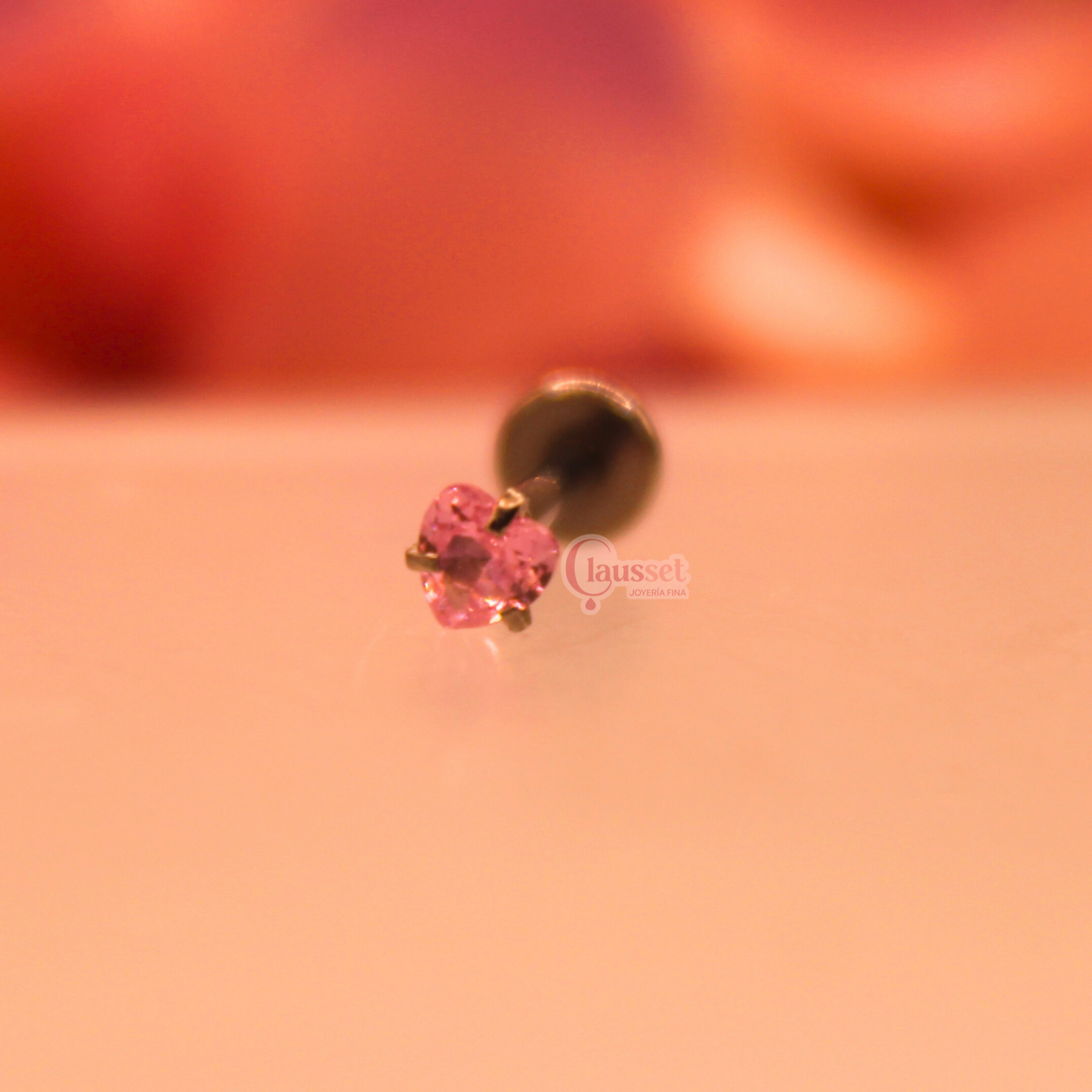 Labret zirconia corazón rosa - Acero quirúrgico