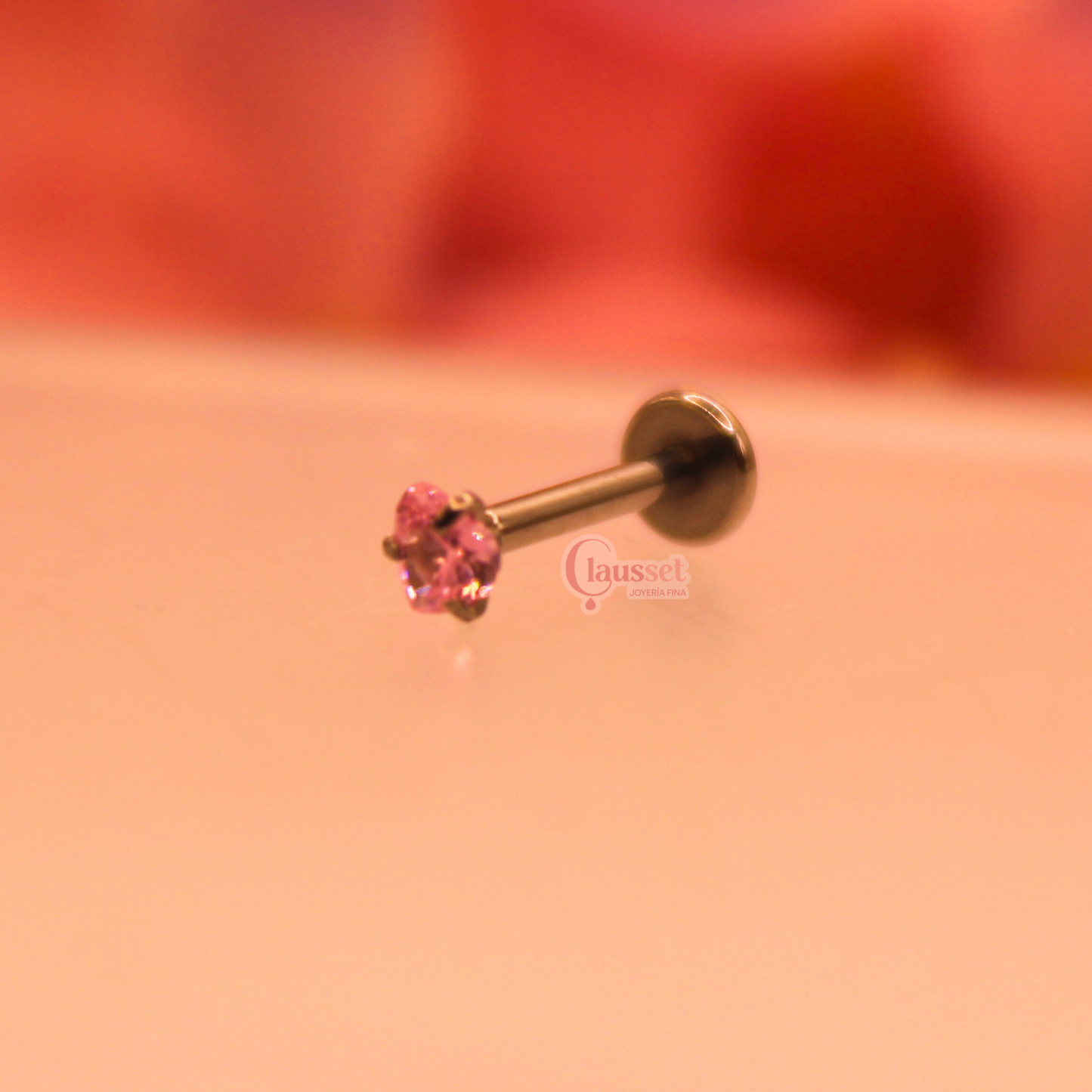Labret zirconia corazón rosa - Acero quirúrgico