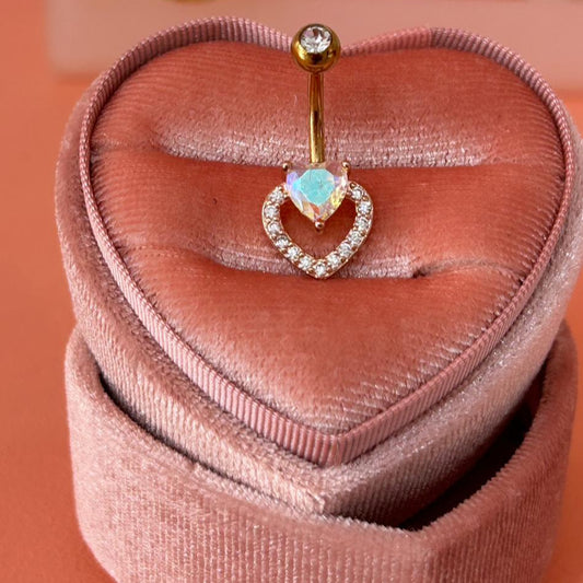 Piercing Ombligo Oro Rosado Corazón Zirconias