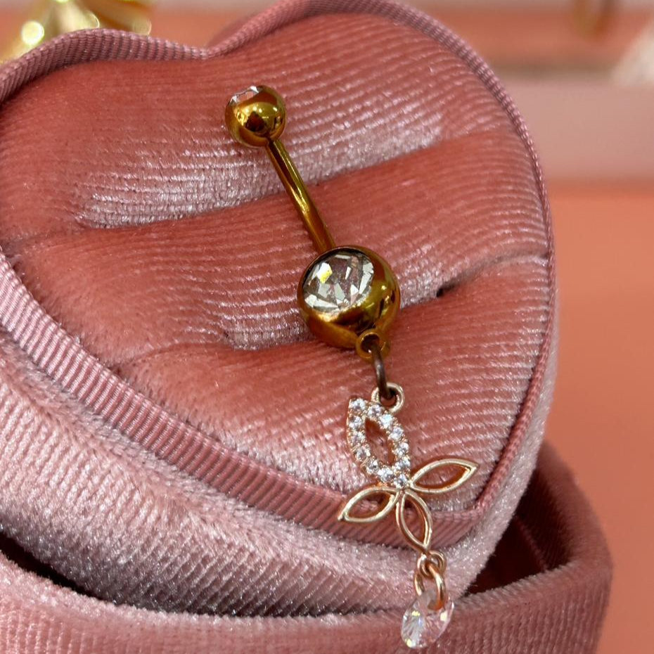 Piercing Oro Rosado Con Mariposa Colgante- Acero Quirúrgico