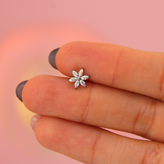 Piercing Labret Margarita Tornasol - Titanio Grado Implante/ para Helix, lobulo, Coch, Flat, Labio/ 100% hipoalergenico, sin riesgo de alergía, garantia de por vida, ayuda a cicatrizar más rápido.