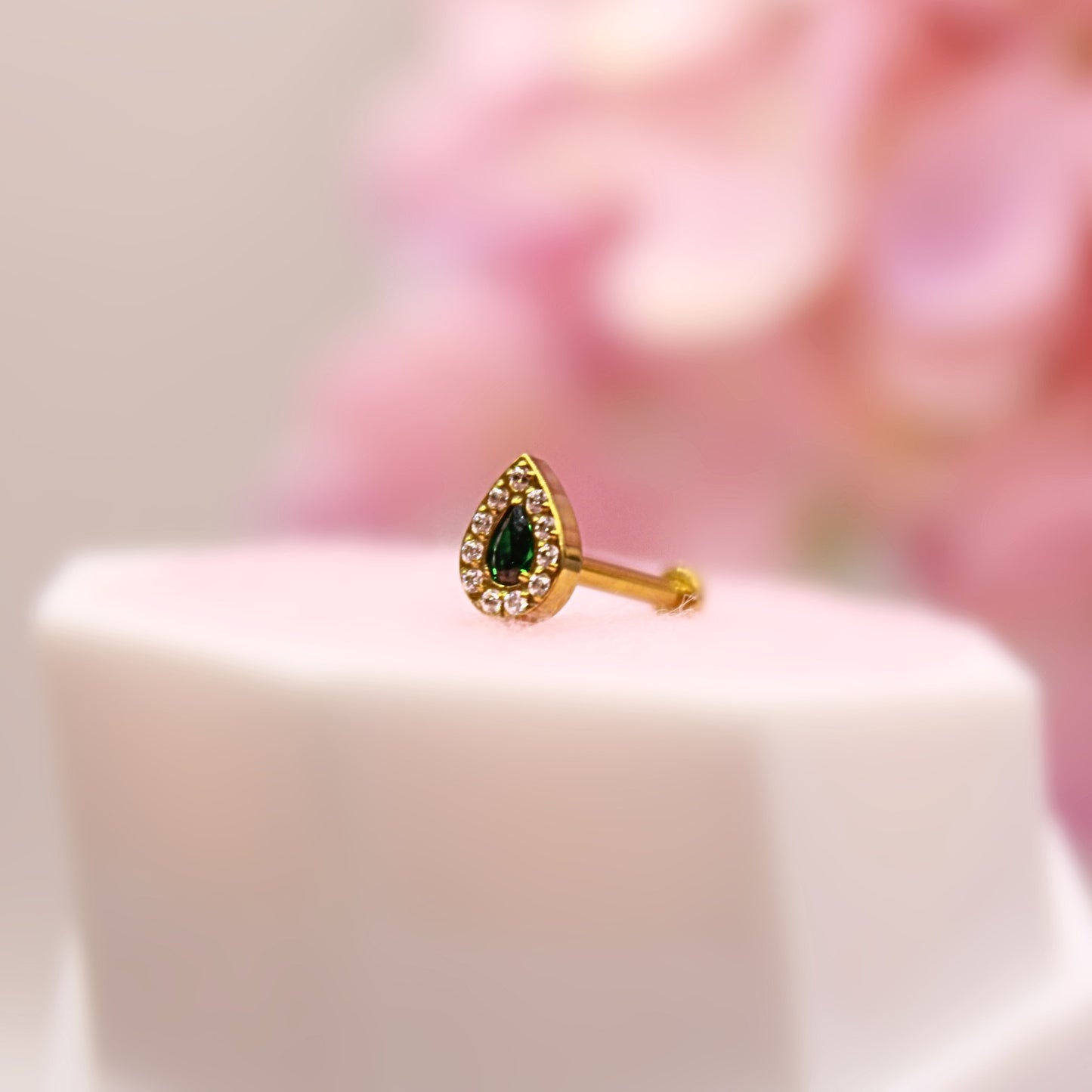 Labret Gota Turca Esmeralda - Titanio