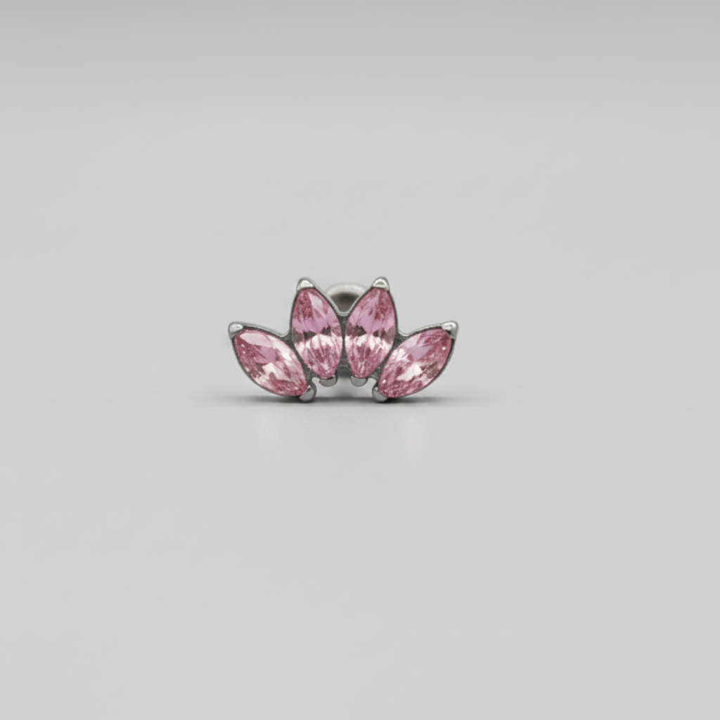 Piercing Flor de loto 4 pétalos Rosas -Titanio