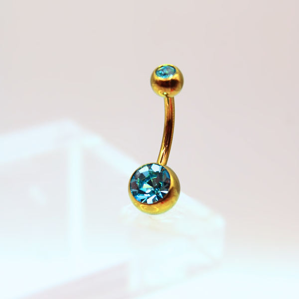 Barbell Curvo Titanio para Ombligo diseño con zirconia azul