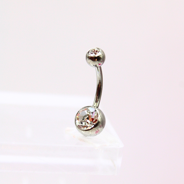 Barbell Curvo Titanio para Ombligo diseño con zirconia blanca