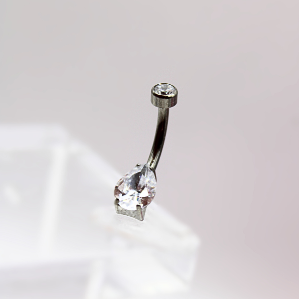 Barbell Curvo Titanio para Ombligo diseño Zirconia gota