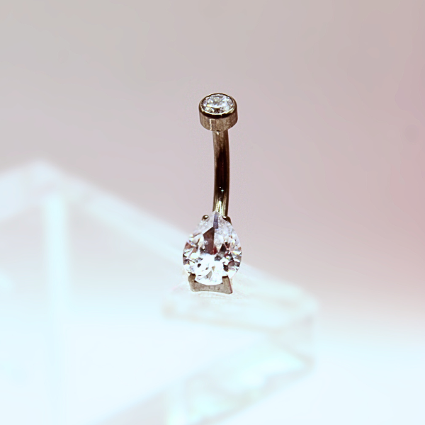 Barbell Curvo Titanio para Ombligo diseño Zirconia gota