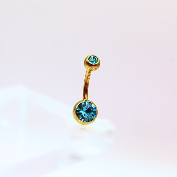 Barbell Curvo Titanio para Ombligo diseño con zirconia azul