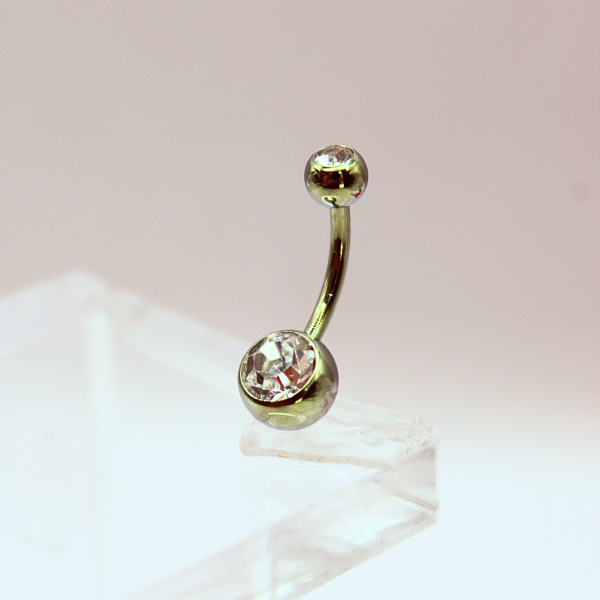 Barbell Curvo Titanio para Ombligo diseño con zirconia blanca