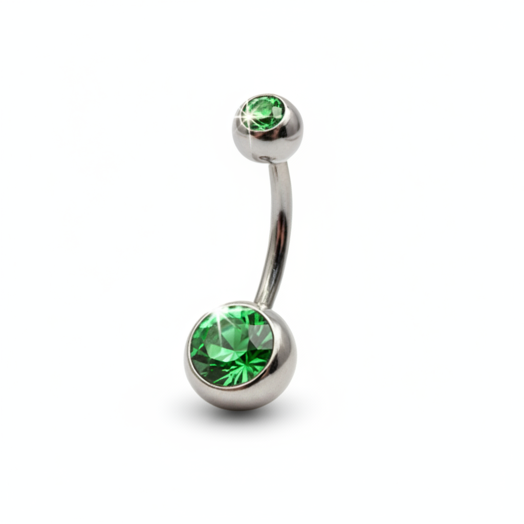 Piercing para Ombligo zirconia verde - Barbell Curvo Titanio