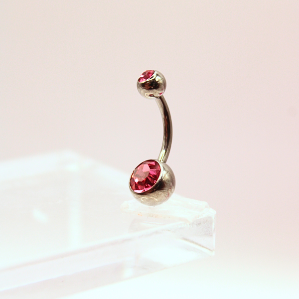 Barbell Curvo Titanio para Ombligo diseño con zirconia rosa