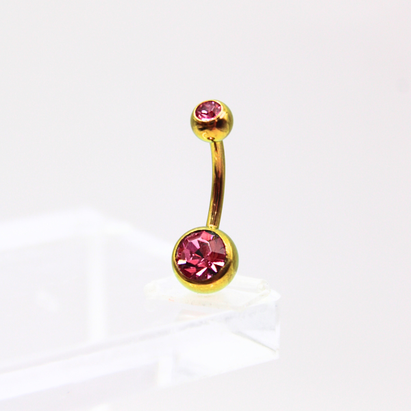 Barbell Curvo Titanio para Ombligo diseño con zirconia rosa