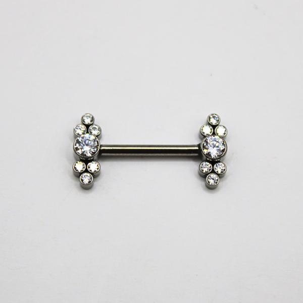 Barbell Titanio para Pezón diseño "12 micropastillas"- Zirconias blancas