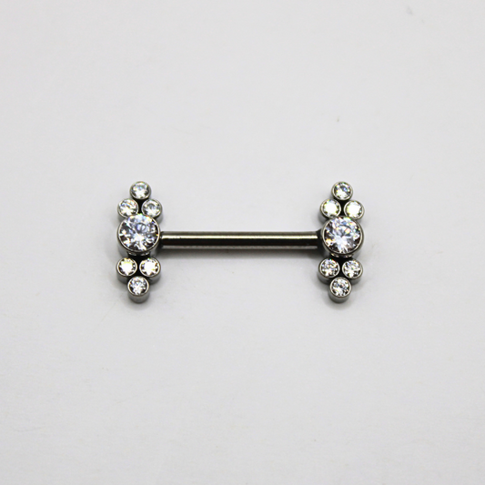 Barbell Titanio para Pezón  diseño "12 micropastillas"- Zirconias blancas