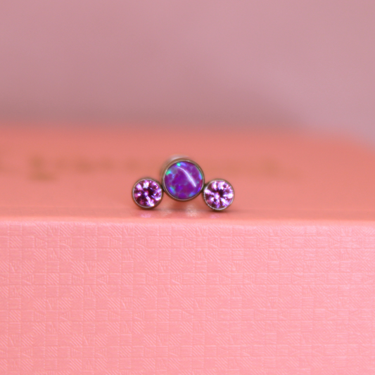 Labret 3 Pastillas Moradas zirconia y ópalo - Titanio
