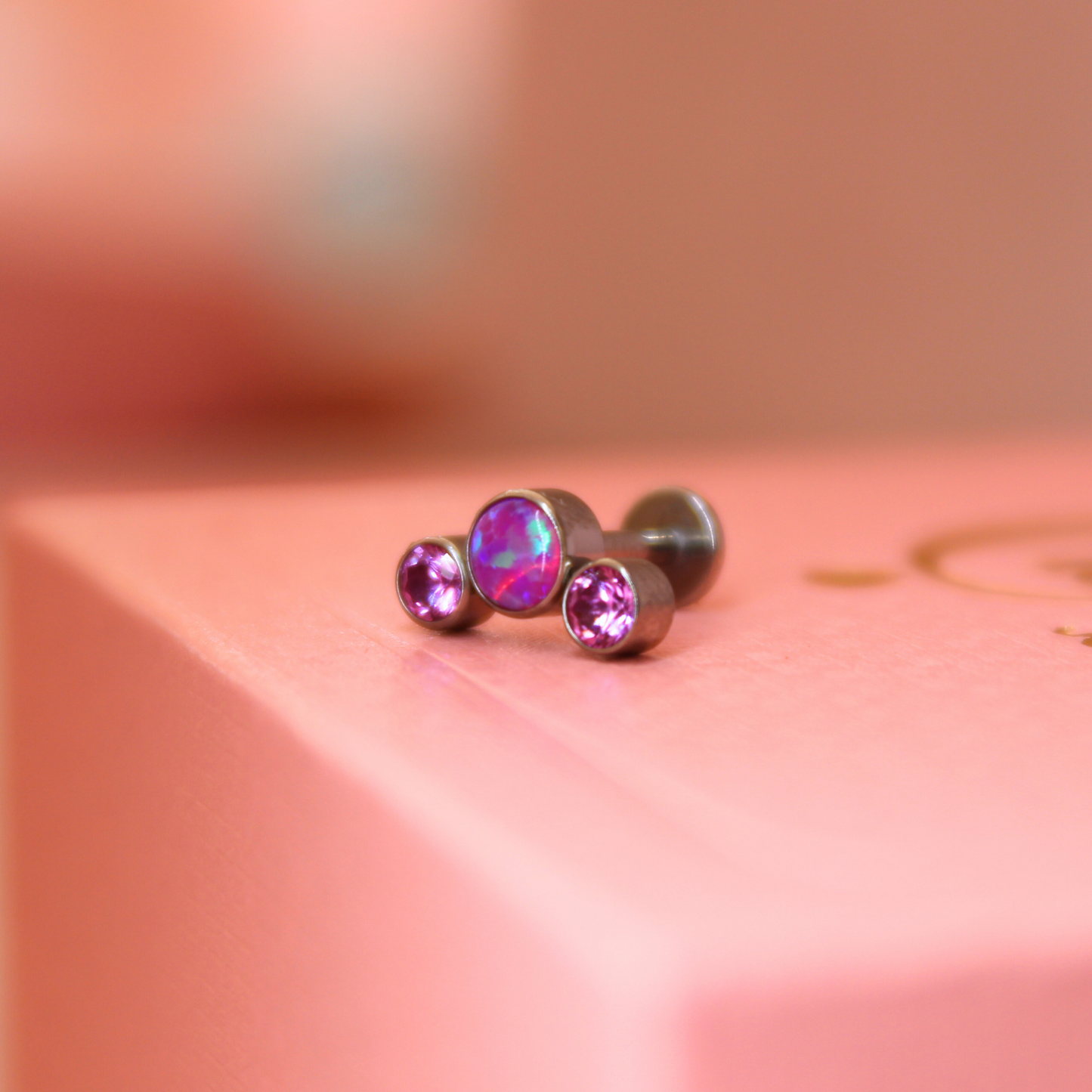 Labret 3 Pastillas Moradas zirconia y ópalo - Titanio