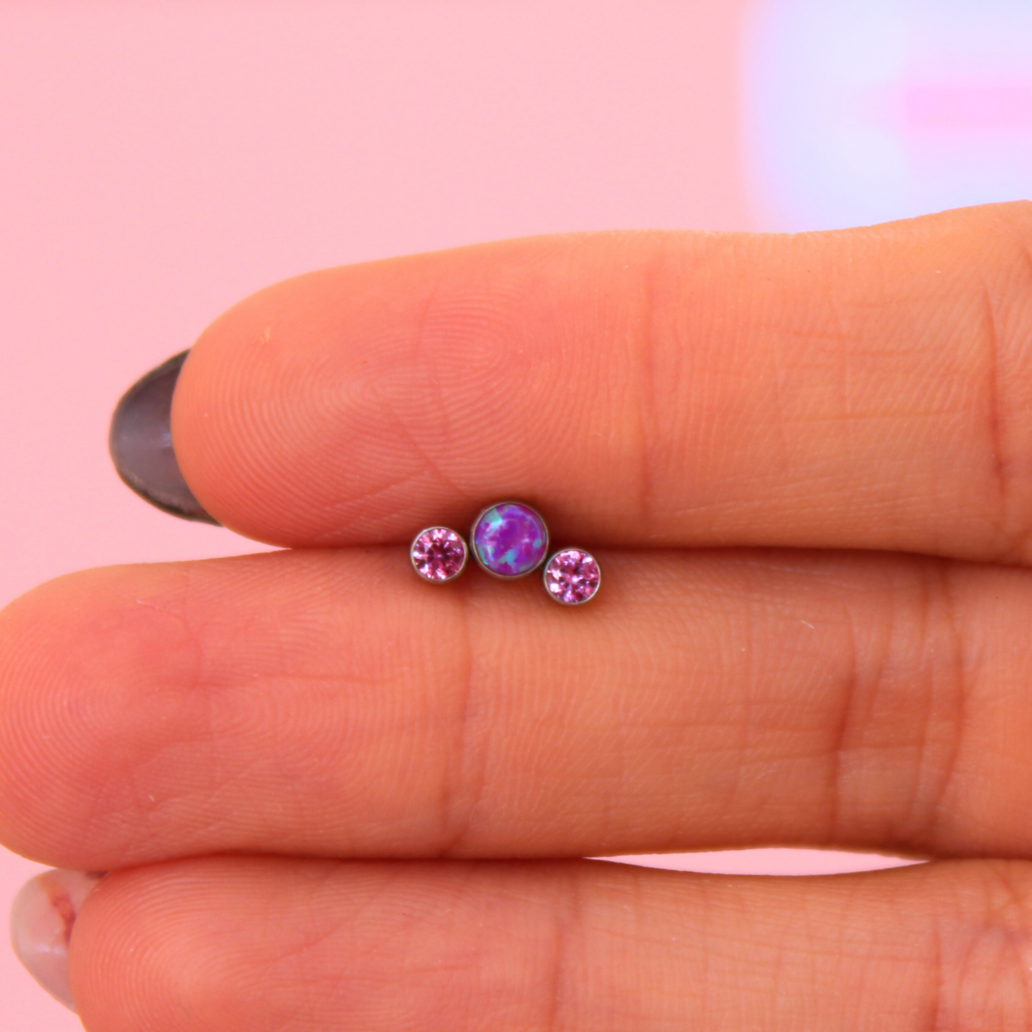 Labret 3 Pastillas Moradas zirconia y ópalo - Titanio