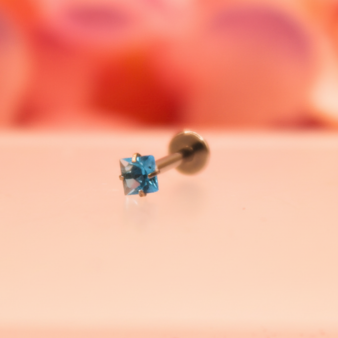 Labret zirconia cuadrada aqua - Acero quirurgico