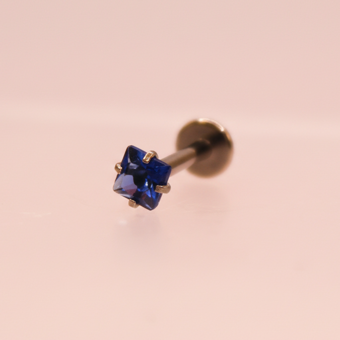 Labret zirconia cuadrada azul rey - Acero quirúrgico