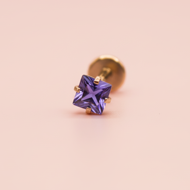 Labret zirconia cuadrada morada - Acero quirúrgico
