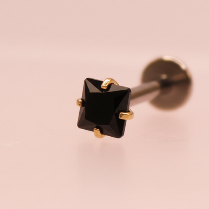 Labret zirconia cuadrada negra - Acero quirúrgico