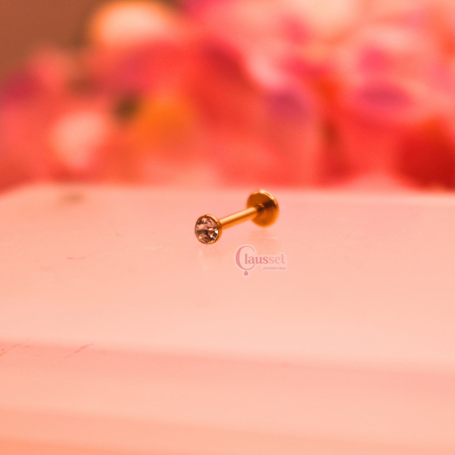 Labret zirconia biselada dorada- Acero quirurgico